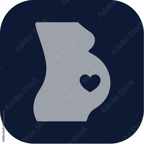 Simple Rounded Corner Pregnant Woman Silhouette with Heart Icon Symbol