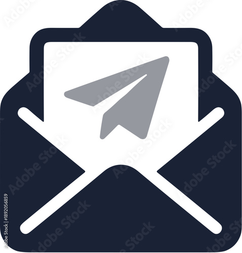 Modern Flat Style Email Open Envelope Message with Paper Airplane Icon