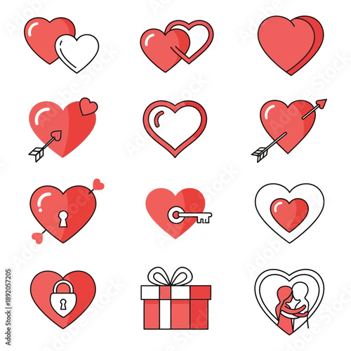 Collection of Red Heart Icons and Symbols 3.