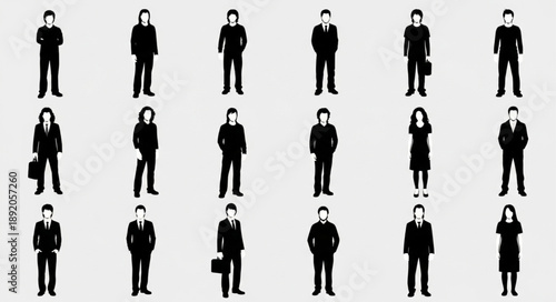 Collection of Diverse Silhouettes of Business People Standing.