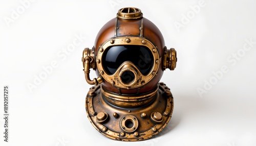 Wallpaper Mural A sculpture of an old fashioned diving helmet and scuba gear is displayed against a neutral background. The helmet has intricate metalwork with a dark glass faceplate. Torontodigital.ca