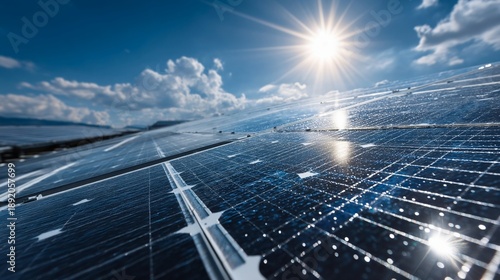 Sunlight Reflecting on Blue Solar Panels / 青いソーラーパネルに反射する太陽光1