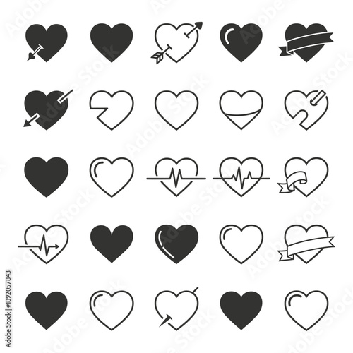 Collection of Various Heart Icons and Symbols 7.