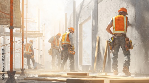 Construction workers at a building site