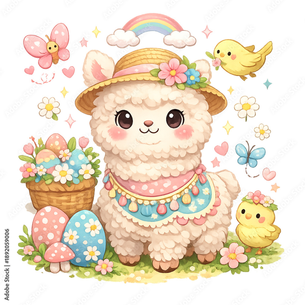 Fototapeta premium Springtime alpaca with pastel charm