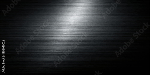 A shiny industrial design featuring a brushed metal texture background with a silver stainless steel plate pattern and dark grey metallic surface