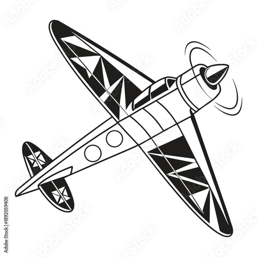 Vintage Propeller Airplane Illustration with Geometric Wing Patterns