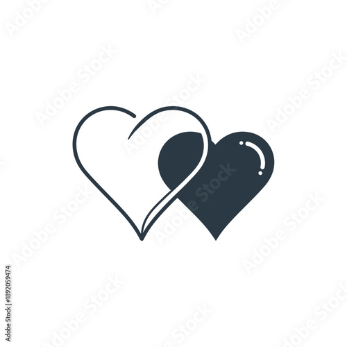 Two Interlocking Hearts Simple Design Element.