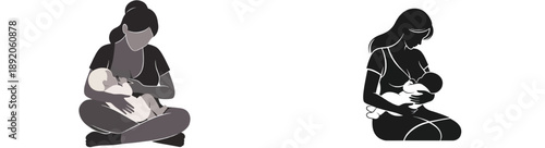 Mother breastfeeding baby, silhouette style