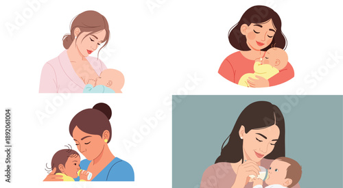 Mothers and babies bonding moments in different poses