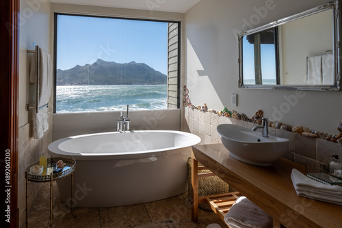 Εκτύπωση καμβά Experience luxury with a stunning ocean view bathroom in Cape Town exclusive ret
