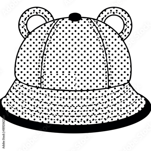 A black and white vector illustration of a dotted bear ear hat on a white background