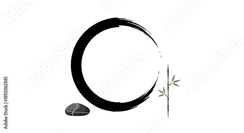 Zen philosophy illustration, ensō circle brush icon