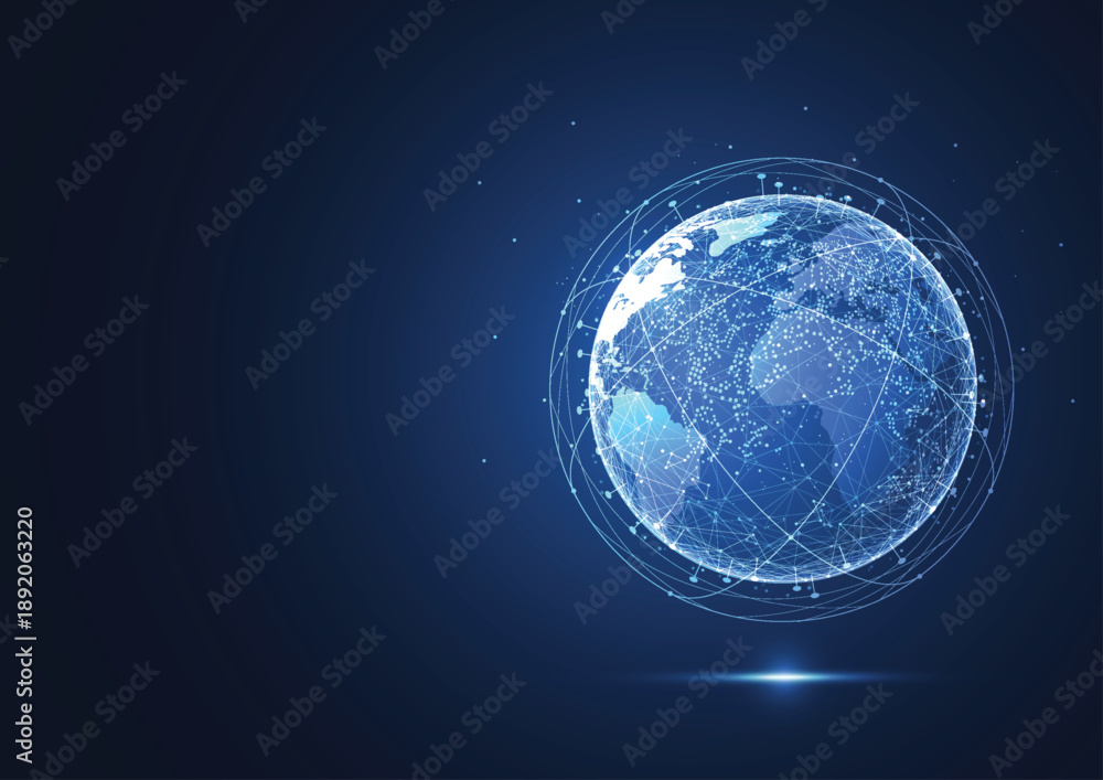 Obraz premium Global network connection with graph in futuristic concept for financial. World map point and Global business. Vector Illustration