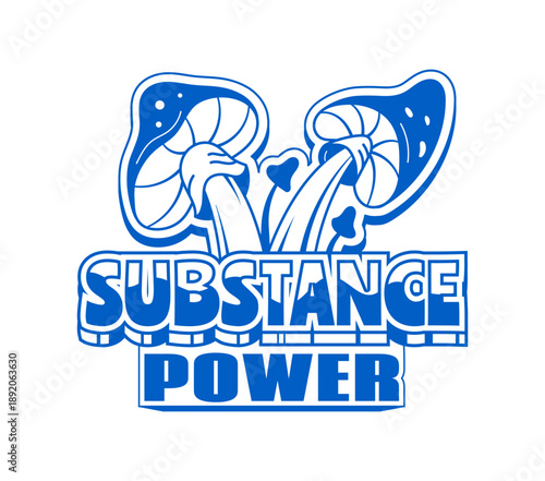 Blue Y2K streetwear substance power icon or print. Streetwear graphic vintage icon, brand futuristic Y2K isolated vector emblem. Apparel text retro label element or clothing typography funky print