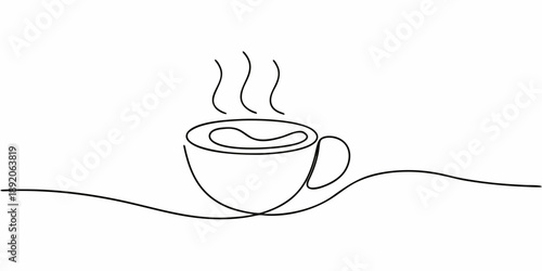 Simple line drawing of a steaming cup minimalist aesthetic