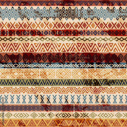 Seamless ethnic pattern, hand-drawn ethnic geometric elements, tribal pattern African or Indian vector design