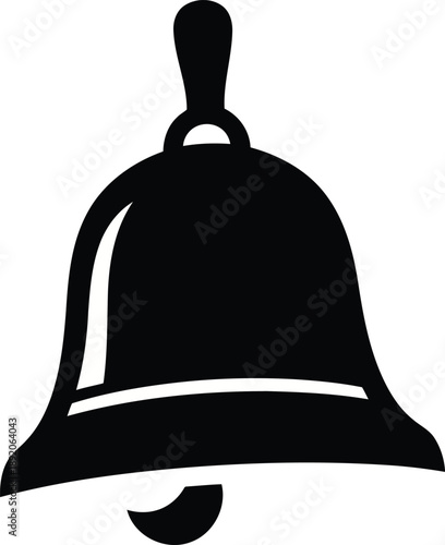 Black silhouette of a bell with clapper on white background