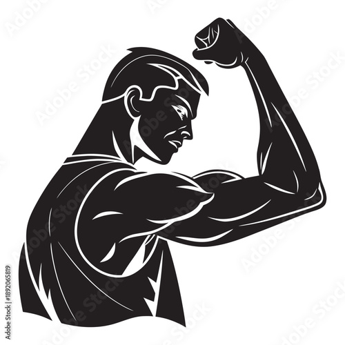 Stylized illustration of a muscular man flexing his bicep showcasing strength and fitness