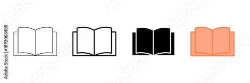 Set of minimalist open book icons with transparent background, depicting literature symbols, educational resources, library concepts, and reading materials, vector illustration