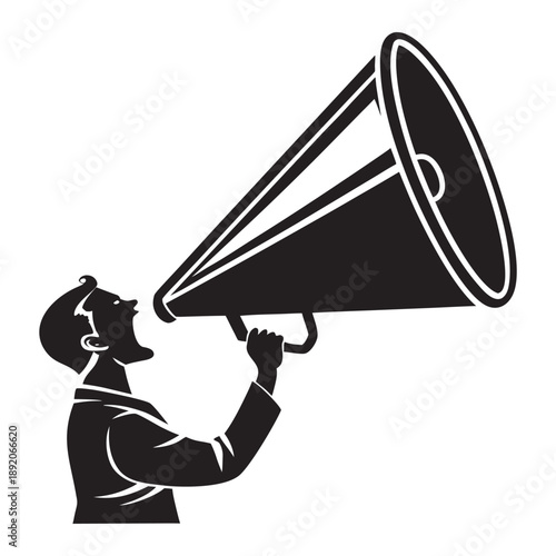 Silhouette illustration of a person shouting through a megaphone for announcement