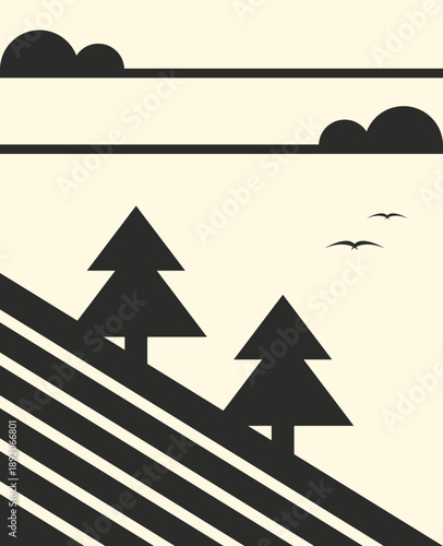 Geometric Monochrome Art Landscape Element