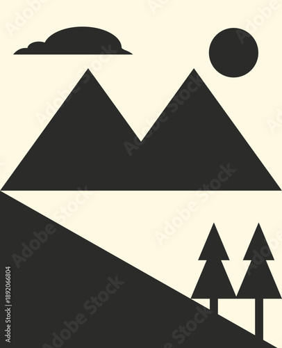 Geometric Monochrome Art Landscape Element