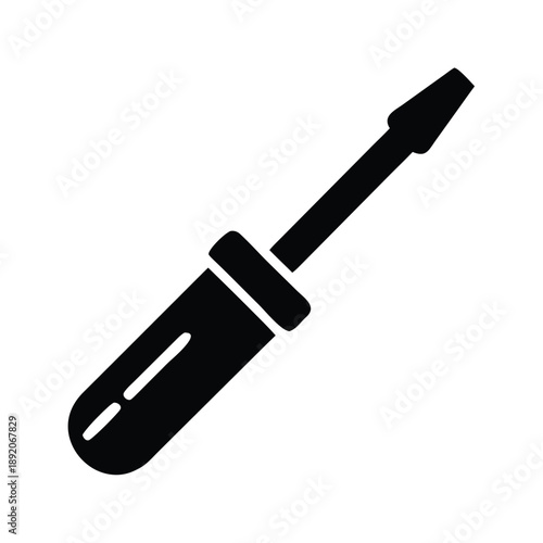 Simple black silhouette icon representing a flathead screwdriver tool