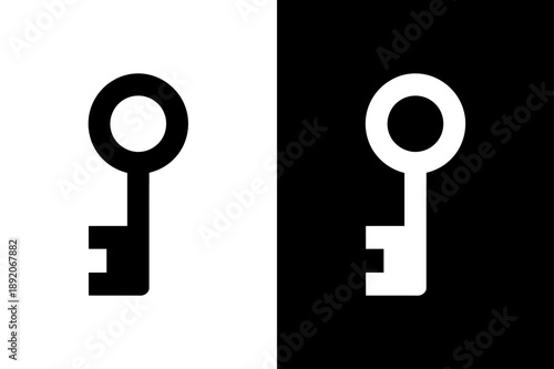 Key Lock Access Icon Vector Illustration. Vintage Style Black White Silhouette for Account Login, Security & UI Design