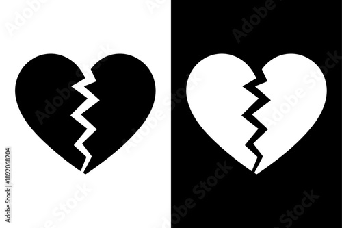 Broken Heart Silhouette Icon Vector. Simple Black White Love Failure, Divorce & Valentine Symbol Design