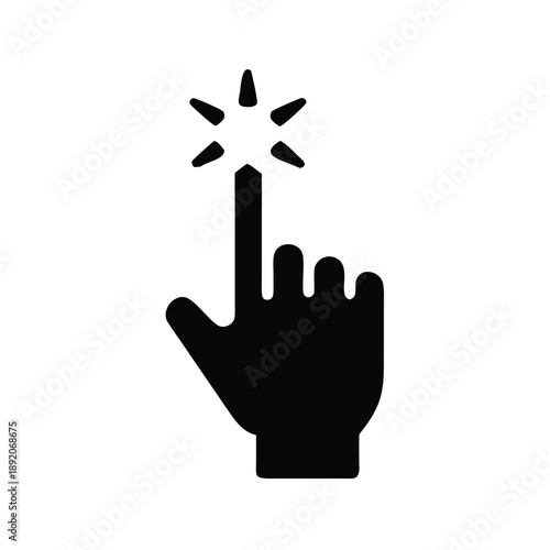 Black silhouette icon depicting a hand cursor actively selecting or tapping something
