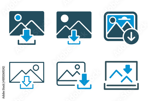 A collection of various image download icons in different styles for web and mobile applications