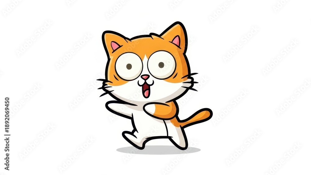 Obraz premium Cute Orange and White Cartoon Cat with Wide Eyes and Open Mouth