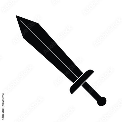 Simple black medieval sword icon graphic isolated on white background