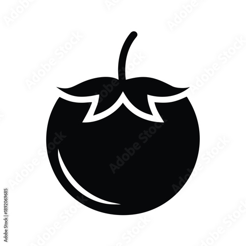 Simple black and white graphic icon representing a ripe tomato fruit
