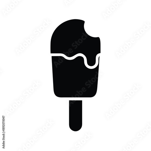 Simple black and white icon representing a melted bitten popsicle treat