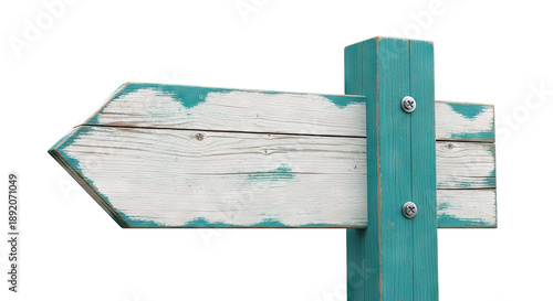 Distressed Wooden Direction Sign with Teal Post