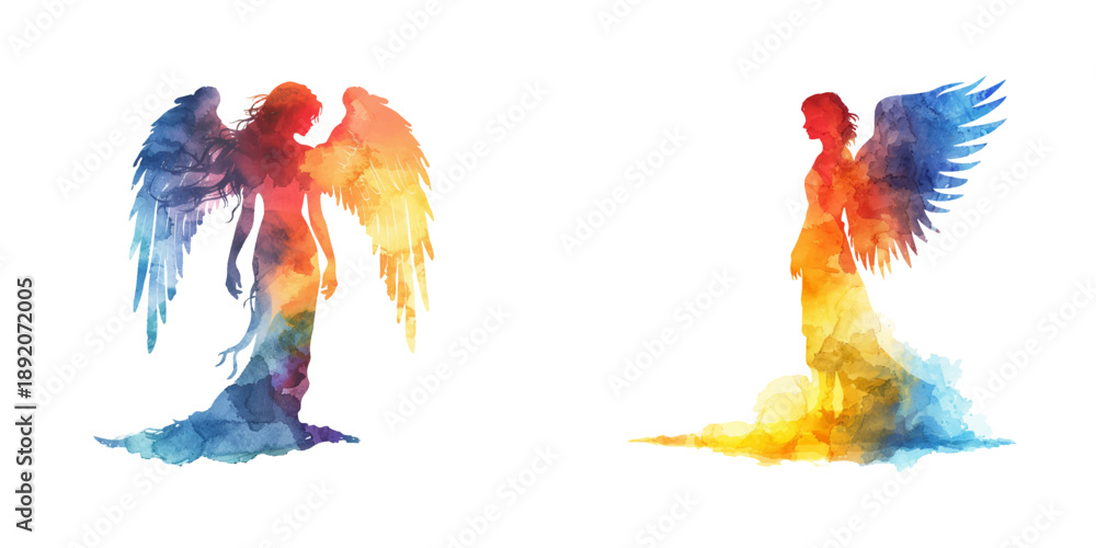 Obraz premium abstract color silhouette of angel watercolor vector illustration