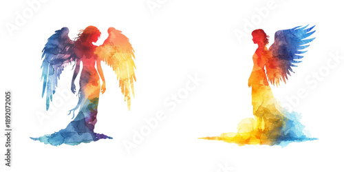 abstract color silhouette of angel watercolor vector illustration