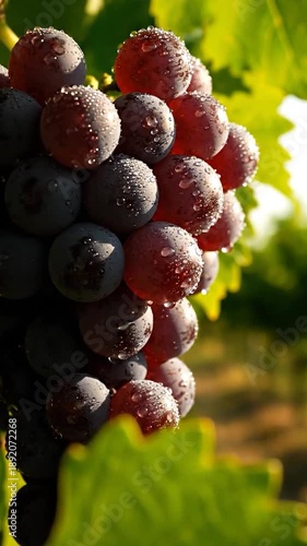Wallpaper Mural Close-up of plump red and purple grapes with water droplets on vine leaves Torontodigital.ca