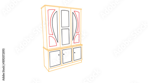 Hand drawn vector sketch of a vintage china cabinet or buffet cupboard

