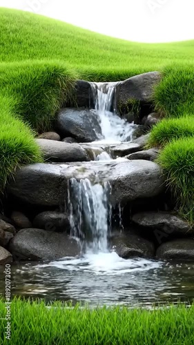 Wallpaper Mural Serene cascade over smooth rocks, bordered by lush, vibrant green grass Torontodigital.ca
