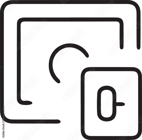 Simple black and white line drawing of nested squares and a circular element