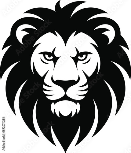 Lion head vector, bold black lines, tribal style, symmetrical design, fierce expression, cad drawing flat vector illustration, isolated emblem