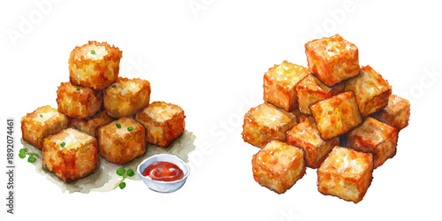tater tots watercolor vector illustration