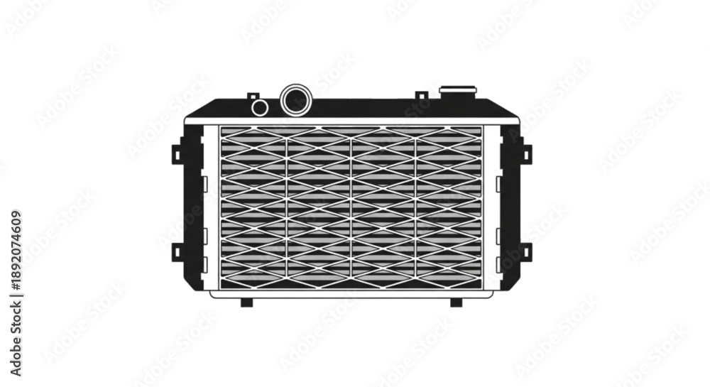 Fototapeta premium Car radiator with crisscross grill, black and white vector illustration, auto part, cooling system, automotive