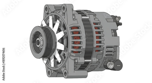 Car alternator illustration isolated on white background, electrical generator, auto part, automotive, power