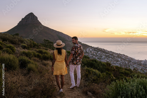 Romantic sunset walk near Lions Head with stunning views of Cape Town in South Africa