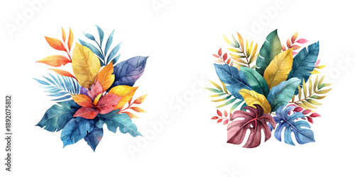 tropical leaves bouquet watercolor vector illustration