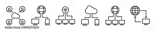 Networking thin line icon set. Web minimal editable stroke icons